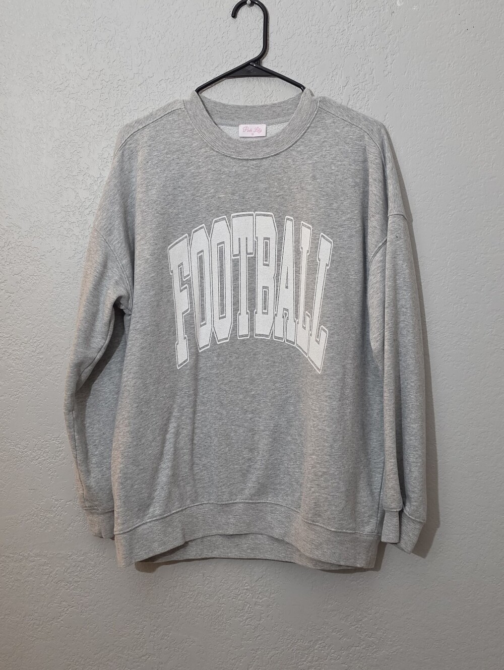 Pink Lily Light Gray "Football" Pullover, Womens Medium, Oversized - Picture 1 of 6